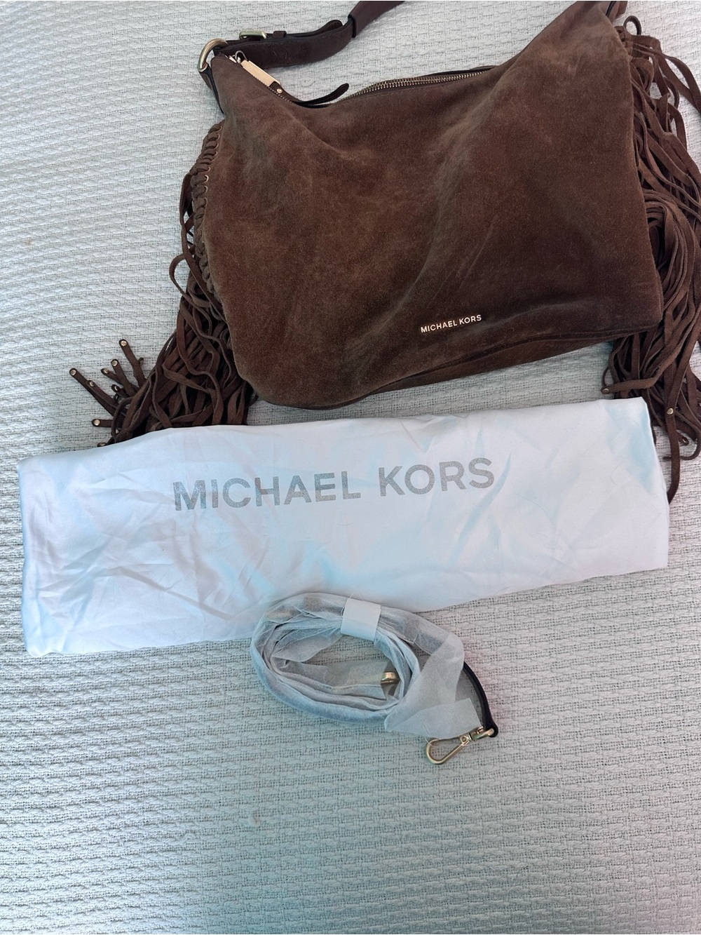 Michael Kors Billy Medium Suede Messenger Bag Brown Fringe - Picture 4 of 8
